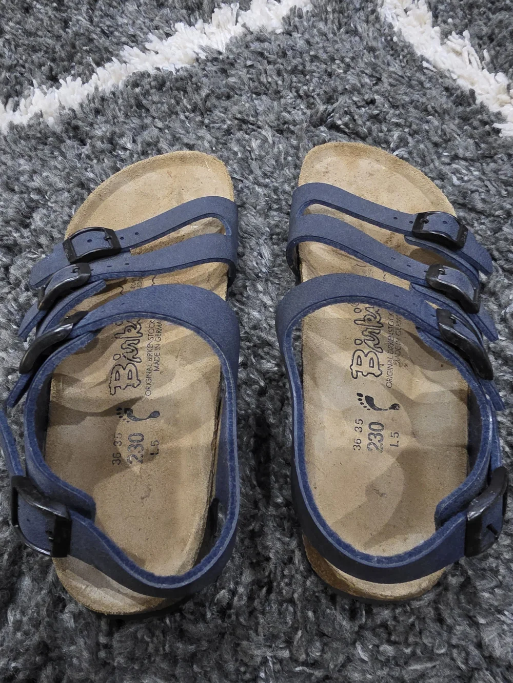 Birkis Birkinstock Sandals in Navy Blue - Three-Strap Comfort Size 36
